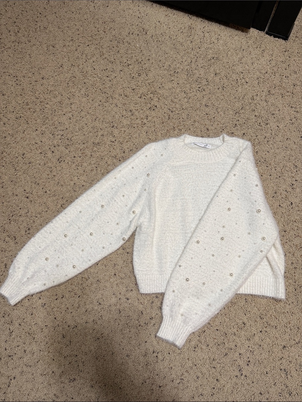 Altar'd State Cream Pearl-Embellished Crewneck Sweater